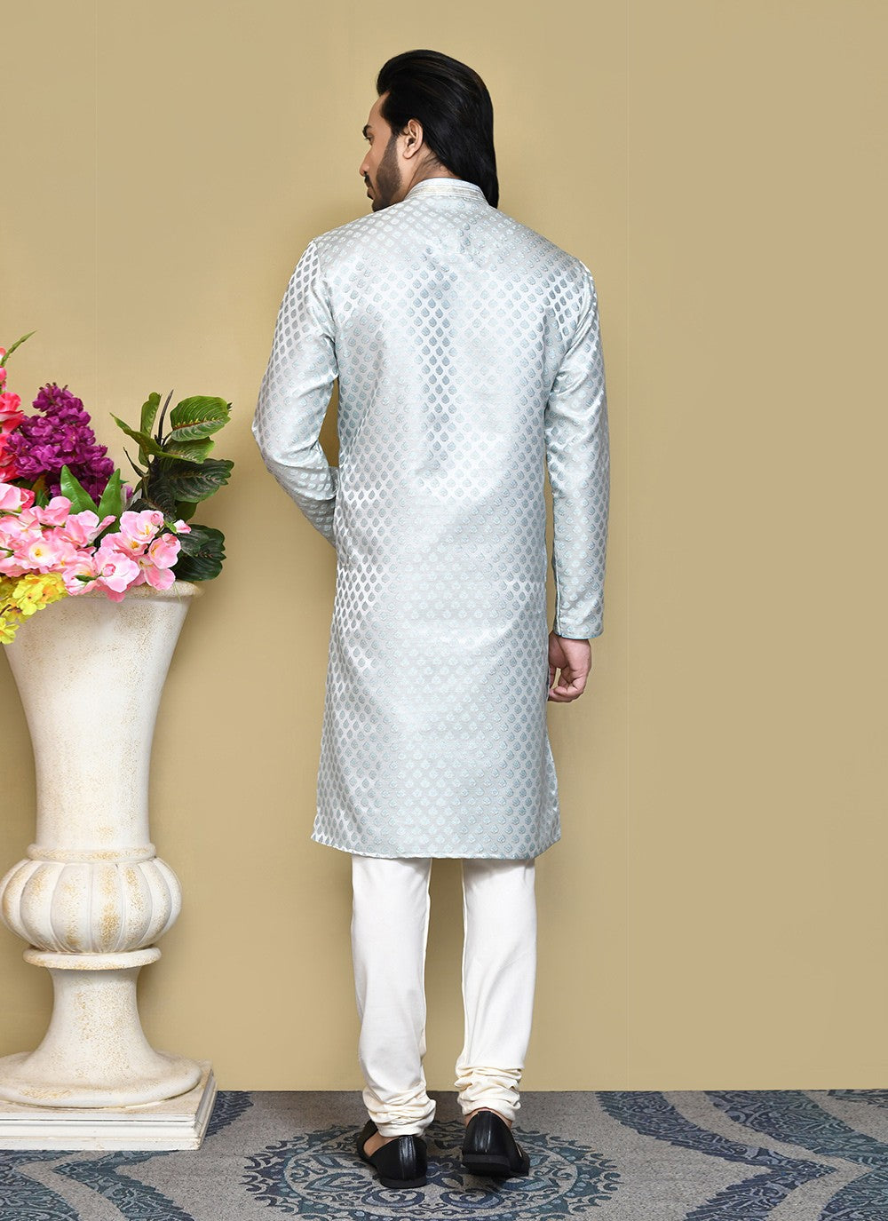 Embroidered Art Silk Aqua Blue Kurta Pyjama - M7813