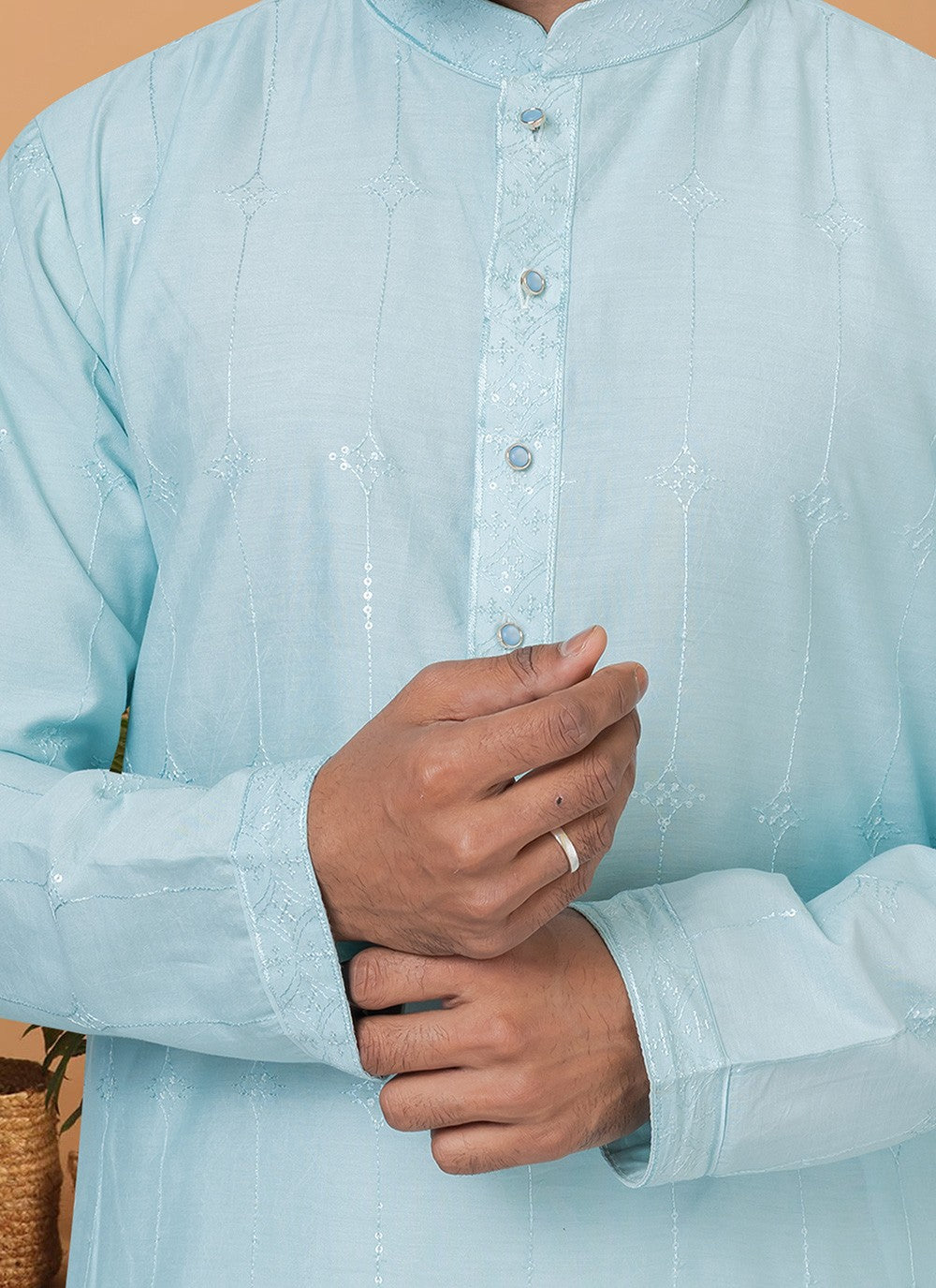 Embroidered Cotton , Viscose Aqua Blue Kurta Pyjama - M6269