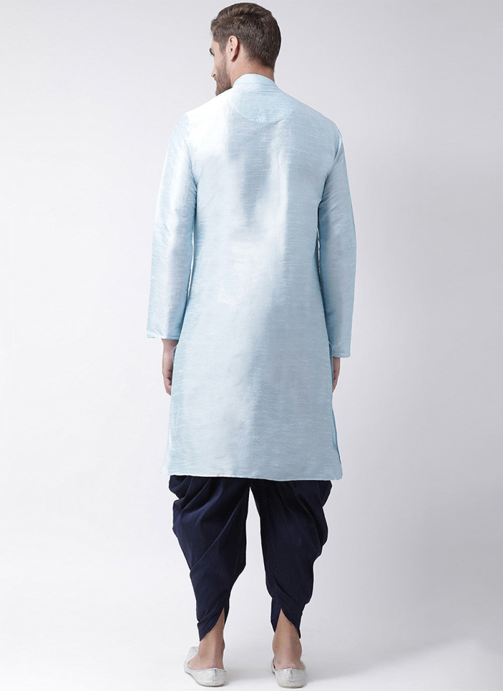 Plain Art Dupion Silk Aqua Blue Kurta Pyjama - M1222