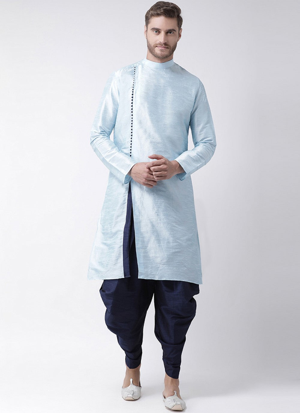 Plain Art Dupion Silk Aqua Blue Kurta Pyjama - M1222