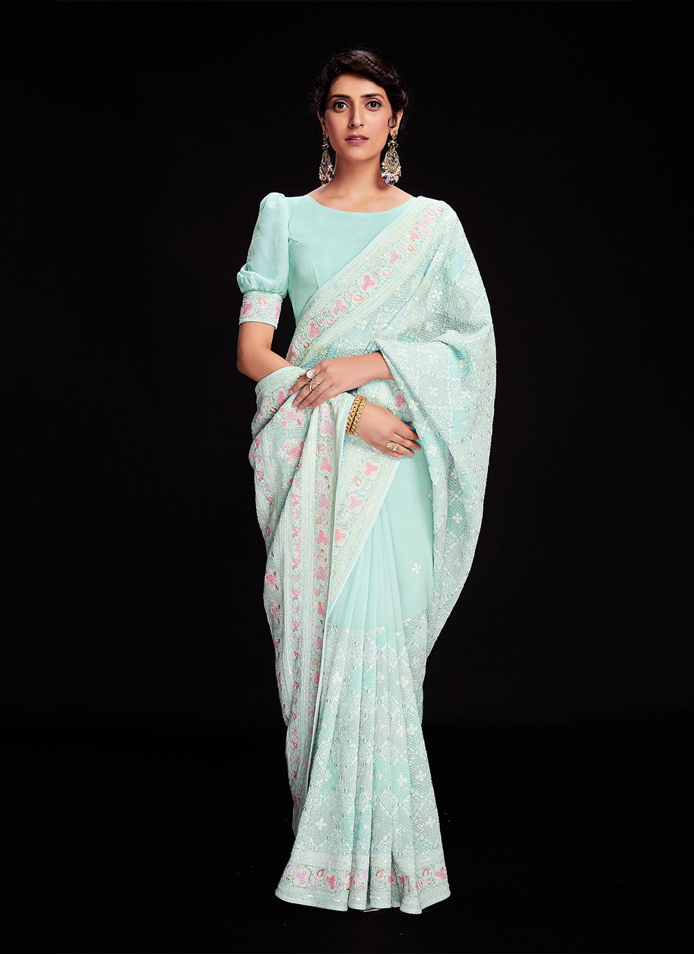 Saree Lucknowi Work Georgette Saree - S3127