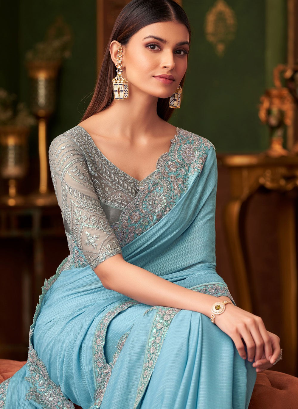 Embroidered, Sequins Chiffon Saree - S11813