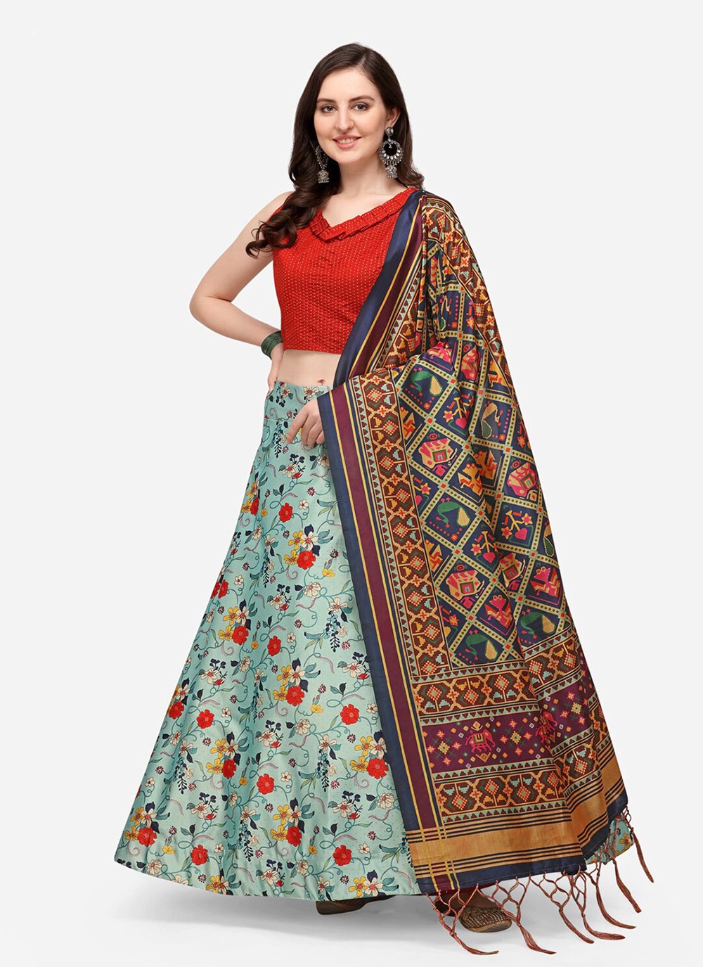 Digital Print Satin Silk A - Line Lehenga - L2124