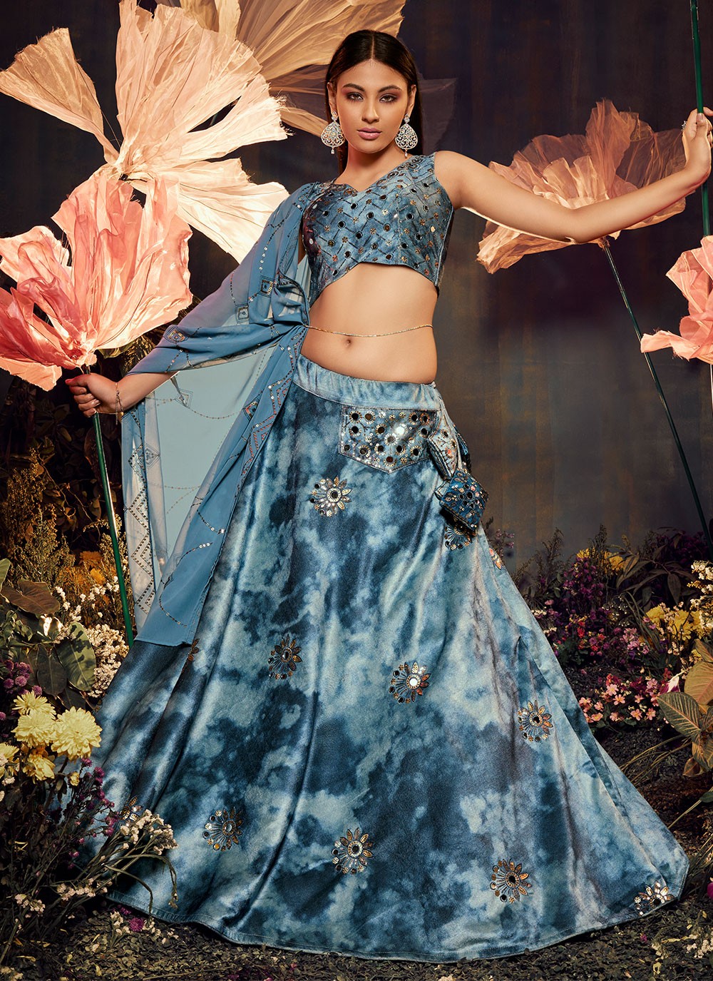 Embroidered Velvet A - Line Lehenga - L0707