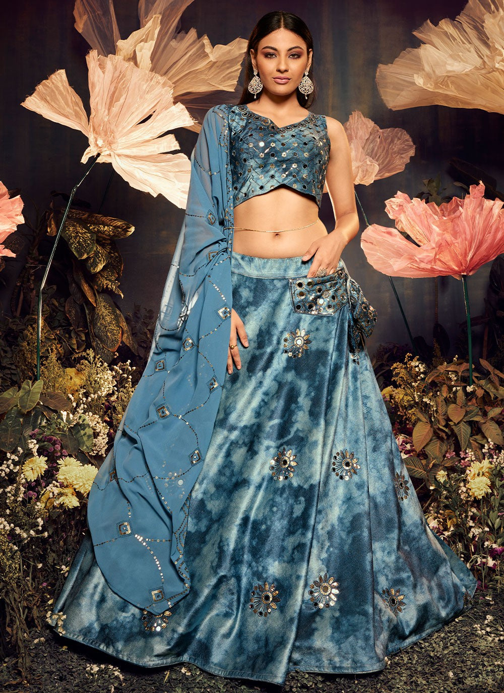 Embroidered Velvet A - Line Lehenga - L0707