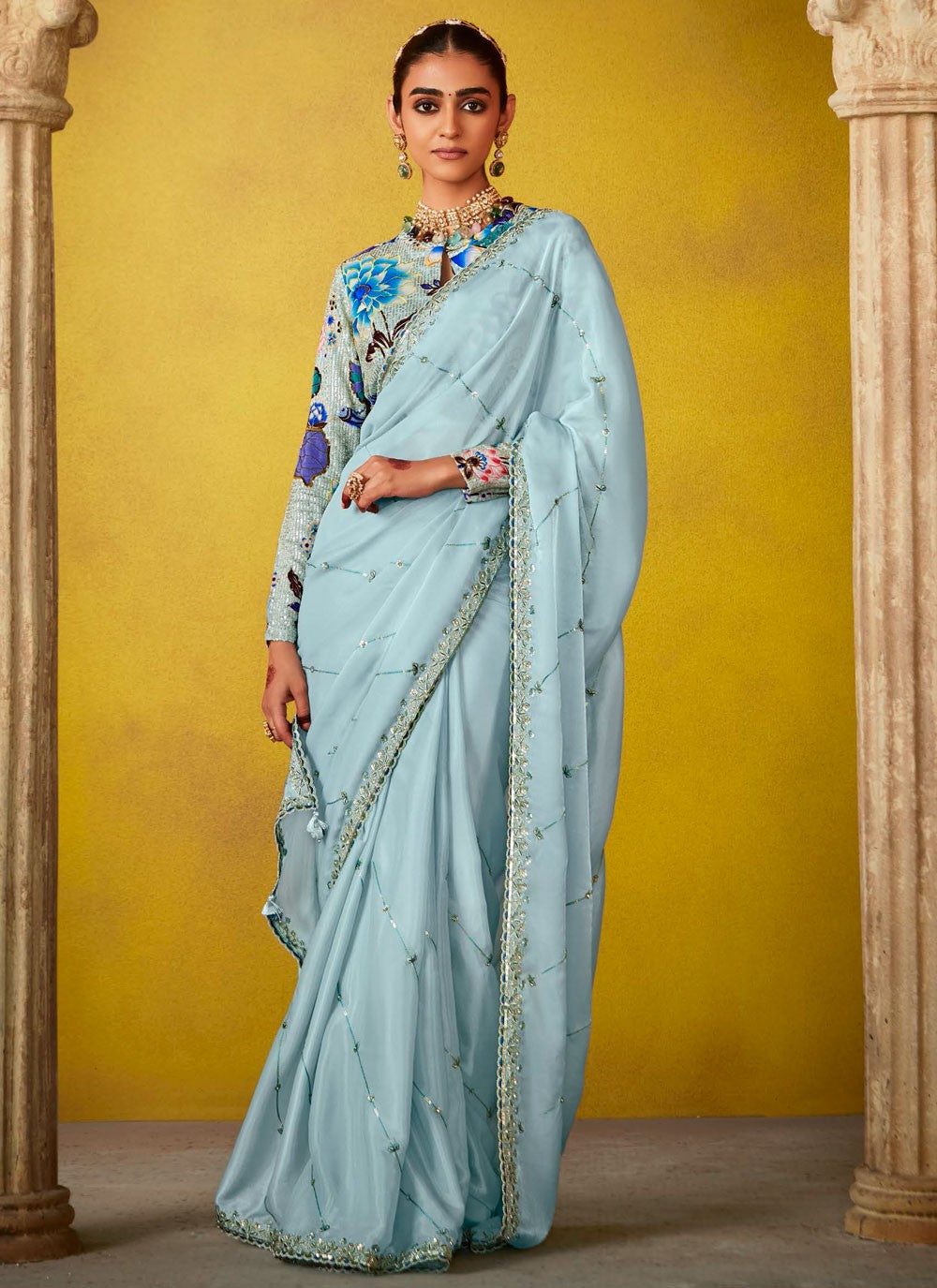 Cut Work, Embroidered, Stones, Zari Silk Saree - S12188