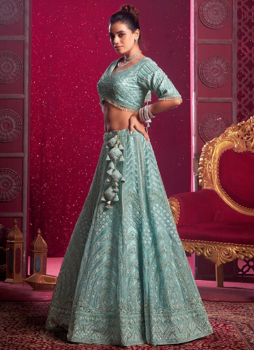 Aari Work Net Readymade Lehenga Choli - L2347