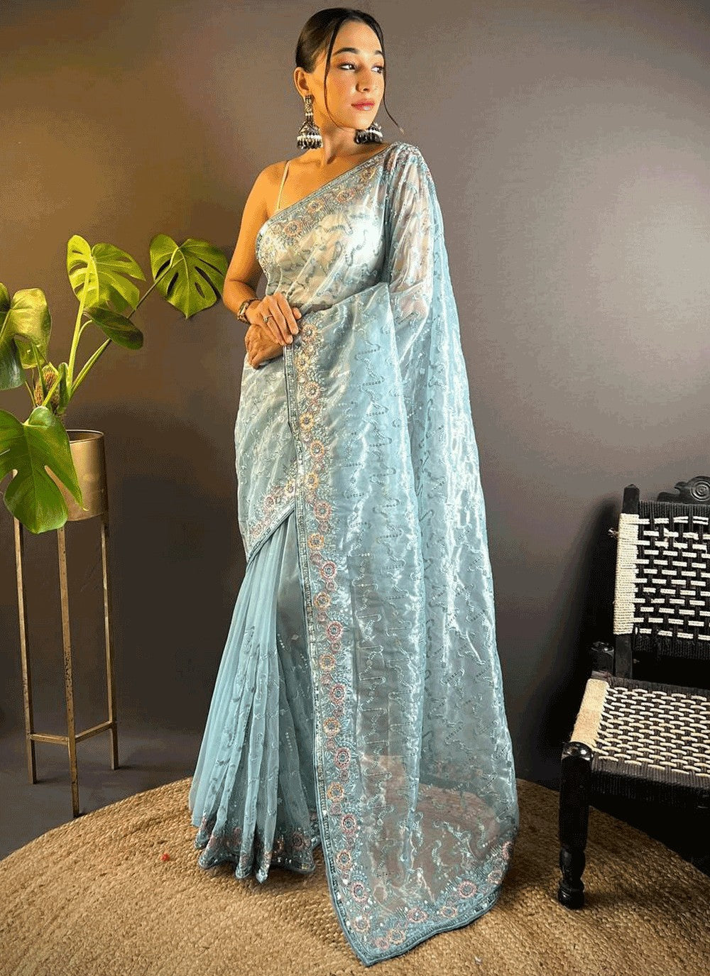 Classic Embroidered Net Saree - S10258