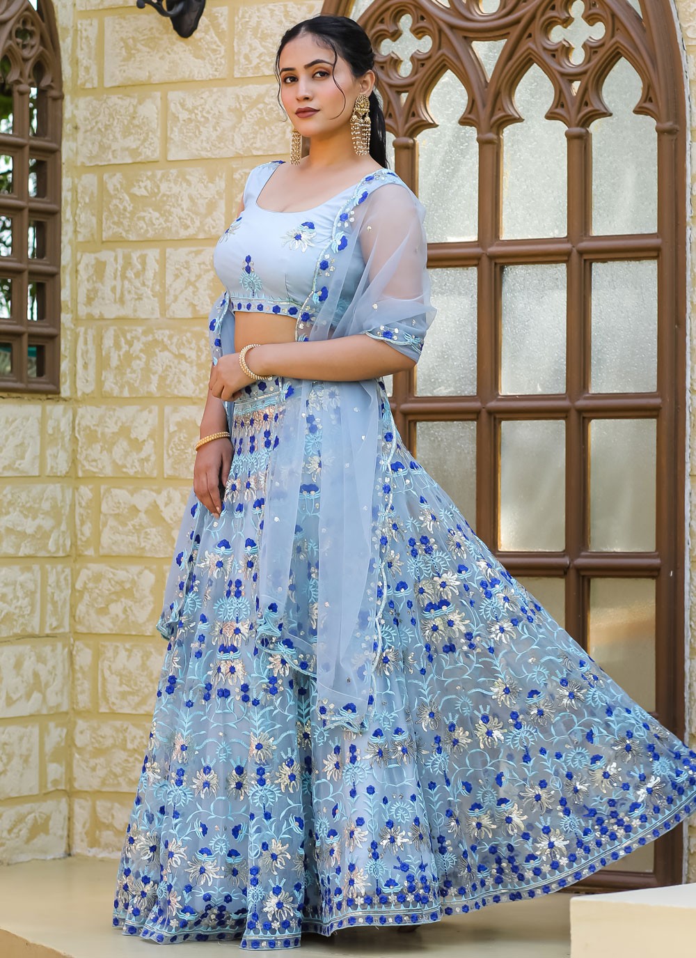 Embroidered Faux Georgette A - Line Lehenga - L2095