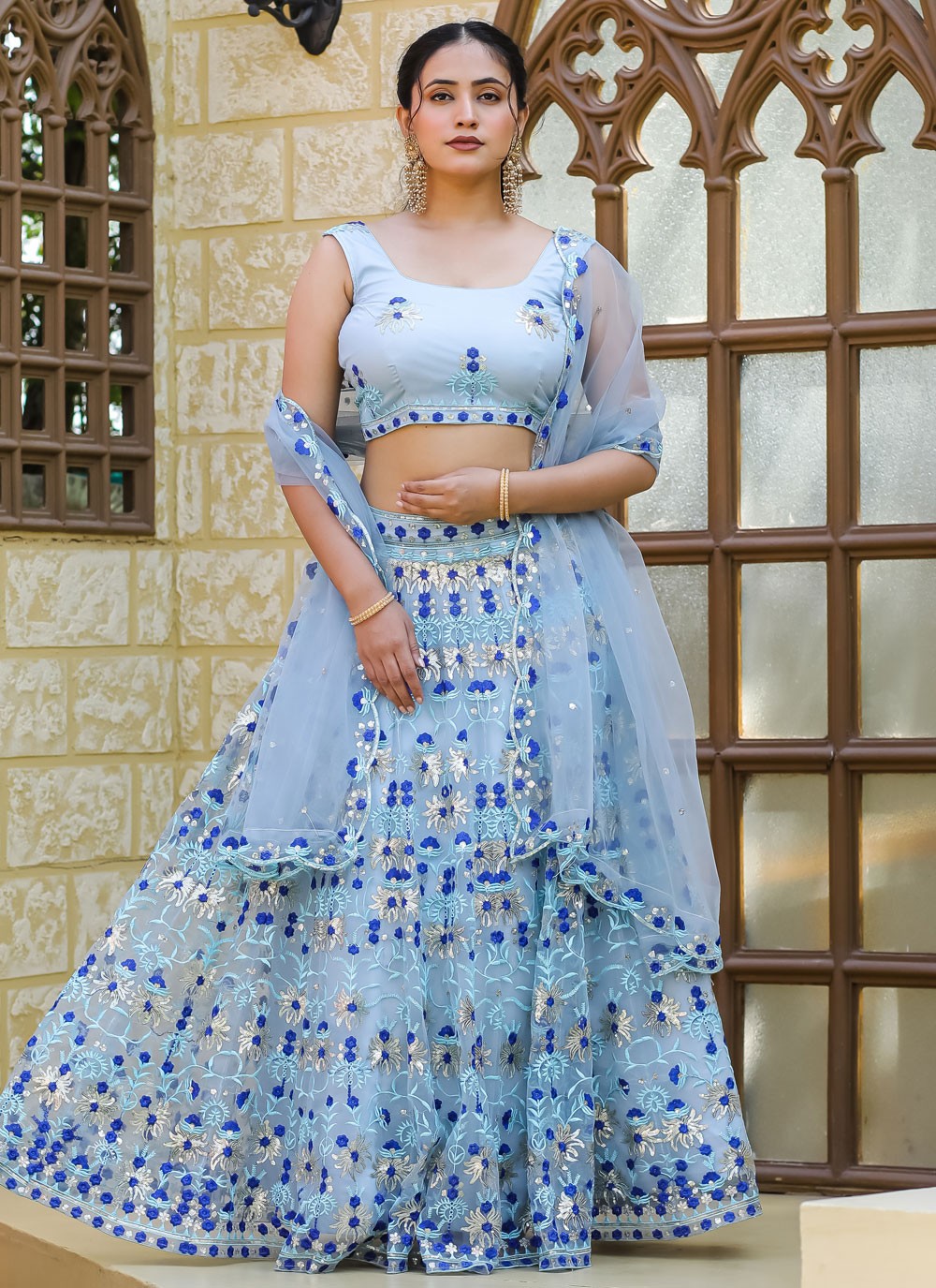 Embroidered Faux Georgette A - Line Lehenga - L2095