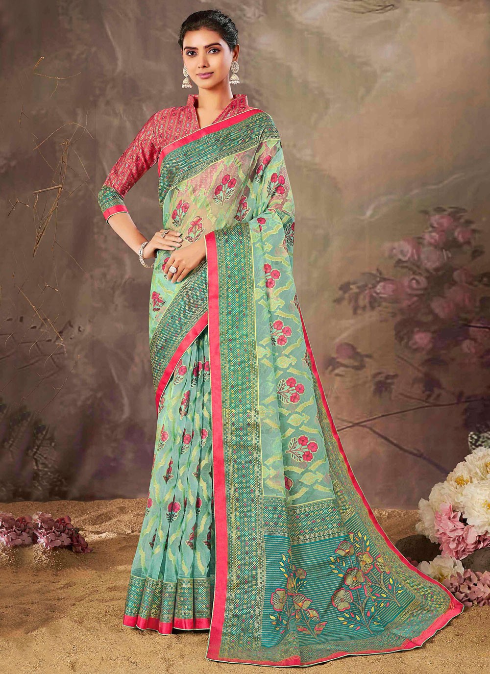 Weaving Zari Organza Saree - S12112