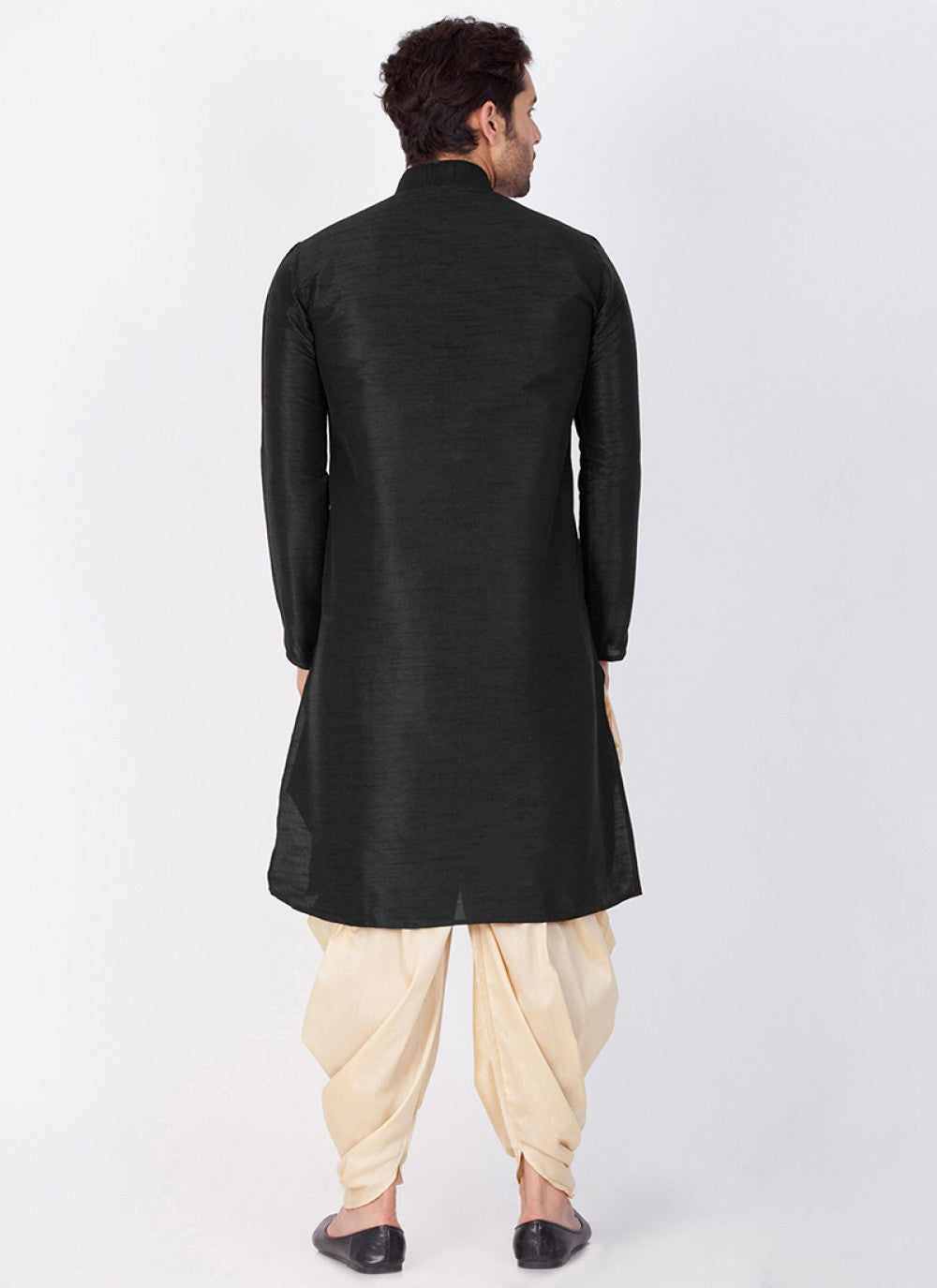 Plain Banarasi Silk Black Dhoti Kurta - M1342