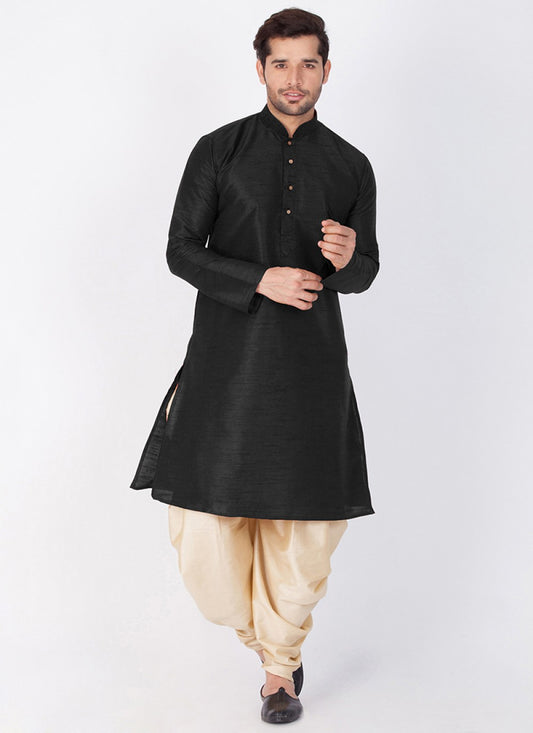 Plain Banarasi Silk Black Dhoti Kurta - M1342