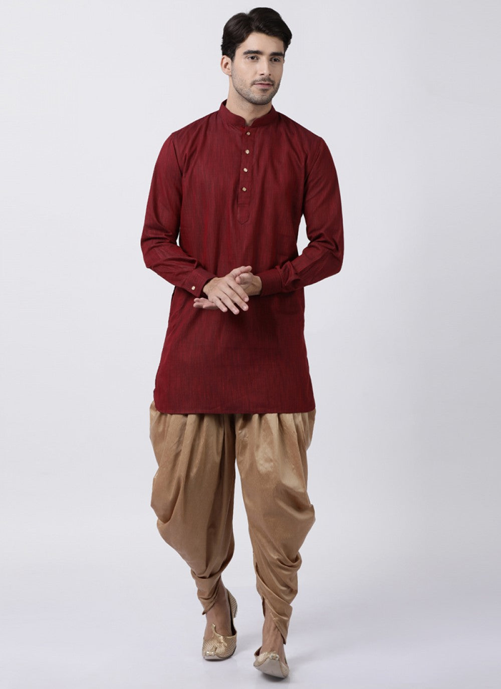 Plain Banarasi Silk Maroon Dhoti Kurta - M1362