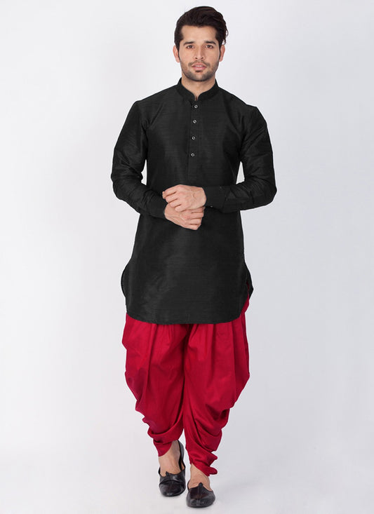 Plain Banarasi Silk Black Dhoti Kurta - M1357