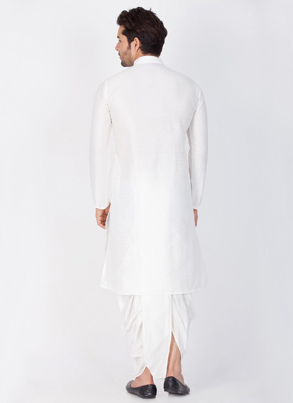 Plain Banarasi Silk White Dhoti Kurta - M1356