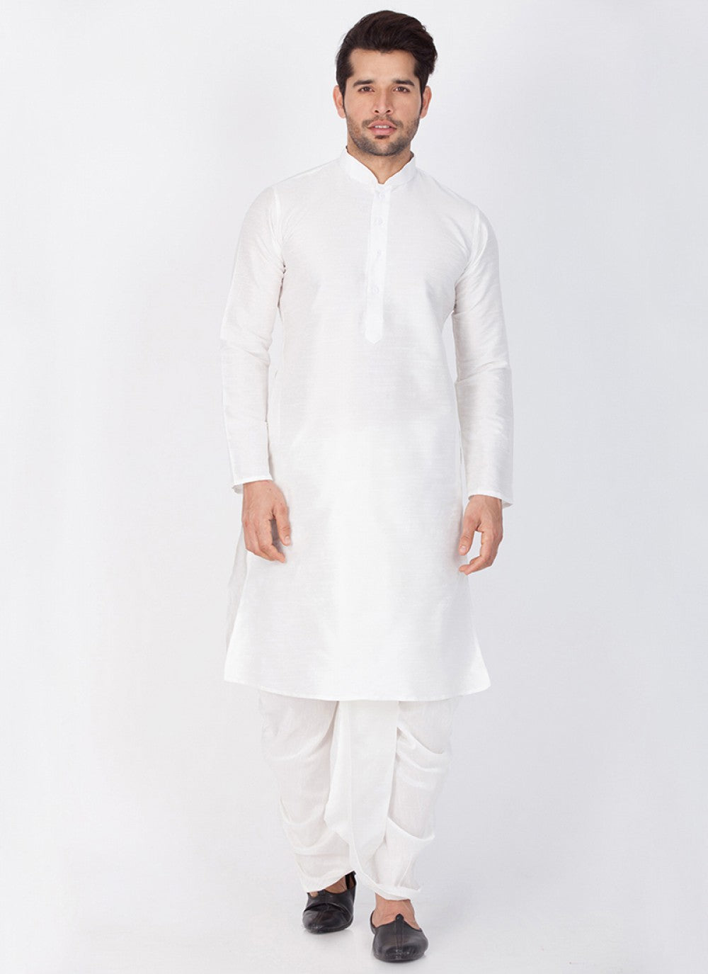 Plain Banarasi Silk White Dhoti Kurta - M1356