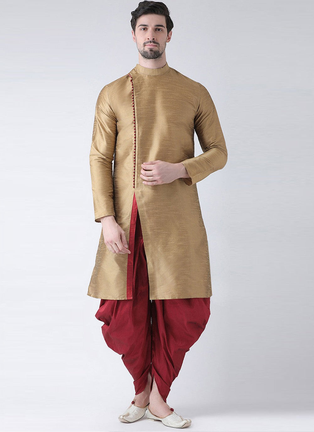 Plain Banarasi Silk Peach Dhoti Kurta - M1366