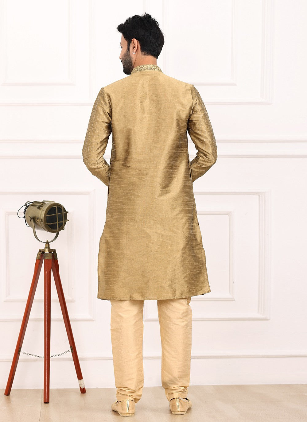 Thread Banarasi Silk Beige Kurta Pyjama - M6123