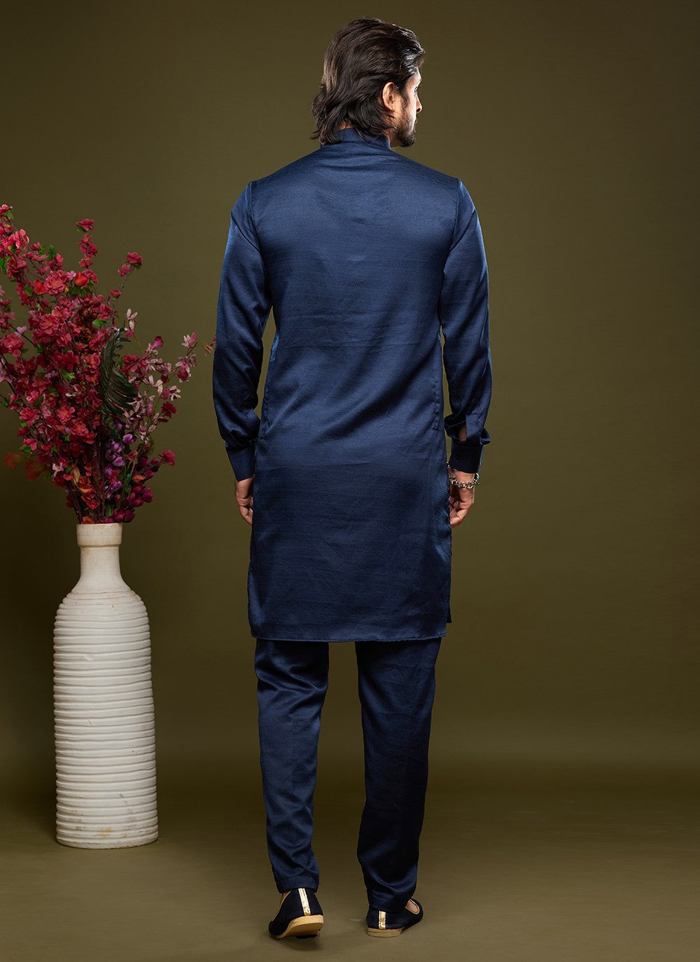 Thread Banarasi Silk Blue Kurta Pyjama - M6051