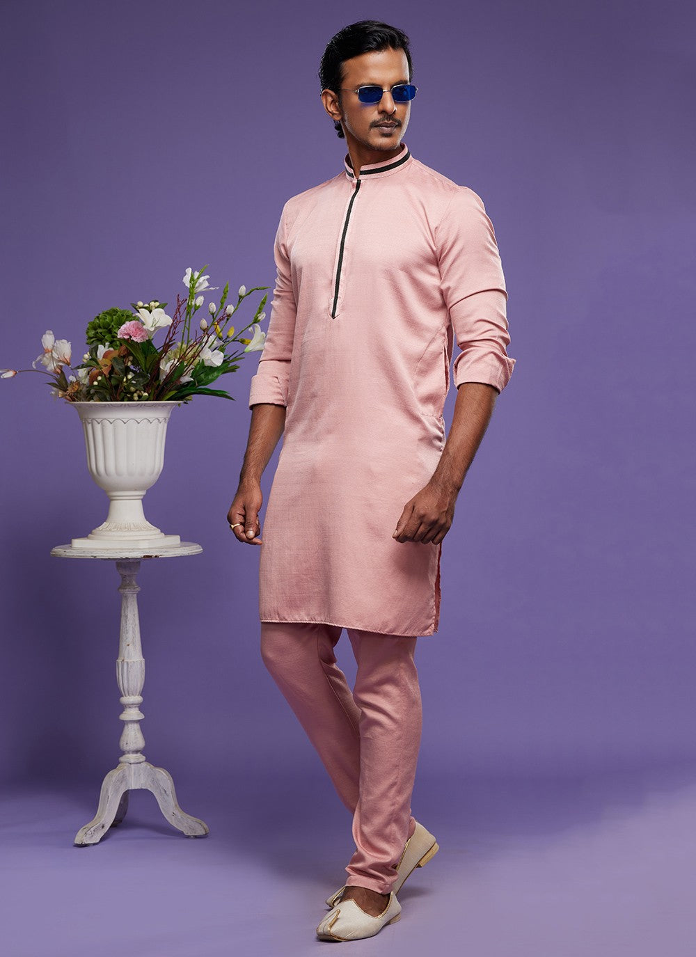 Thread Banarasi Silk Pink Kurta Pyjama - M6052