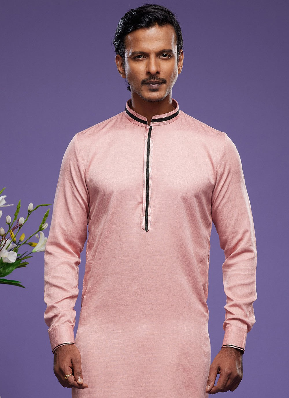 Thread Banarasi Silk Pink Kurta Pyjama - M6052