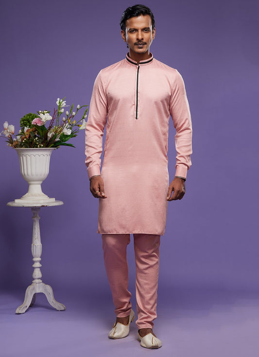 Thread Banarasi Silk Pink Kurta Pyjama - M6052