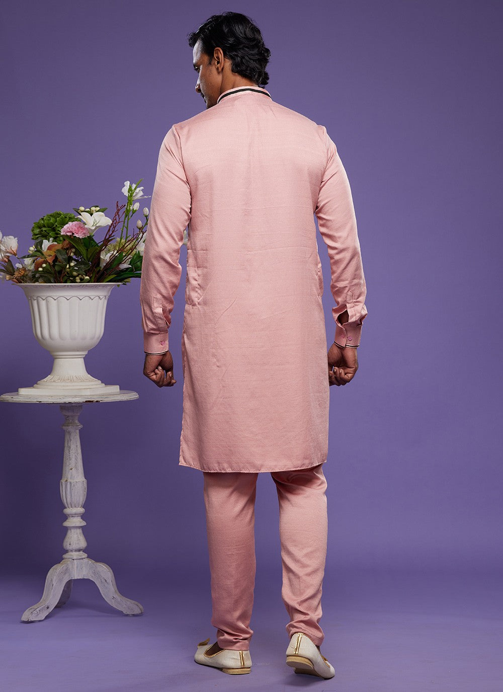 Thread Banarasi Silk Pink Kurta Pyjama - M6052