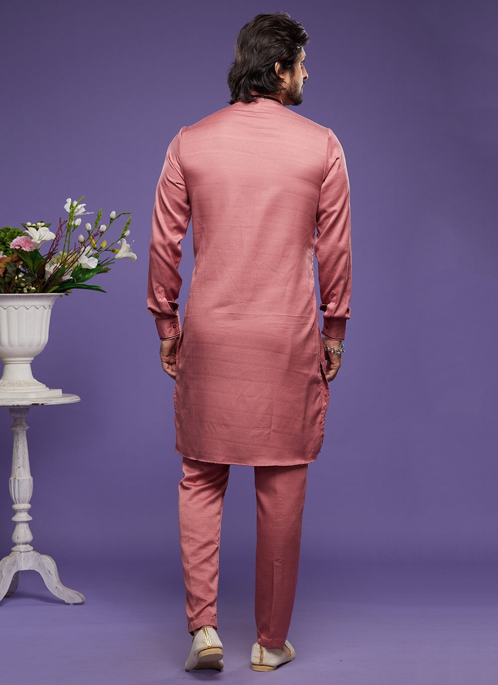 Thread Banarasi Silk Pink Kurta Pyjama - M6053