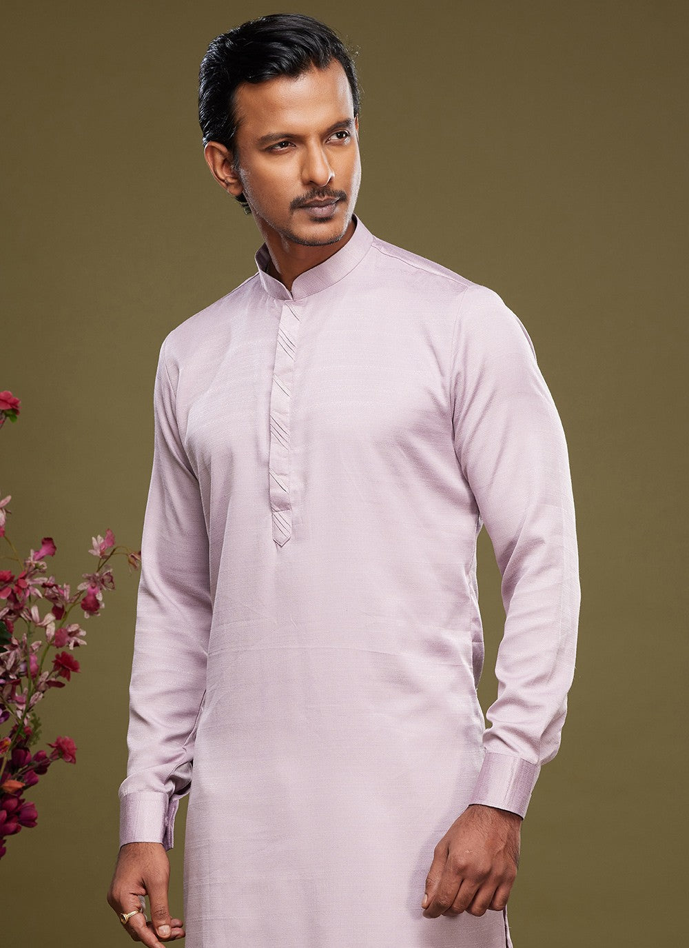 Thread Banarasi Silk Lavender Kurta Pyjama - M6050