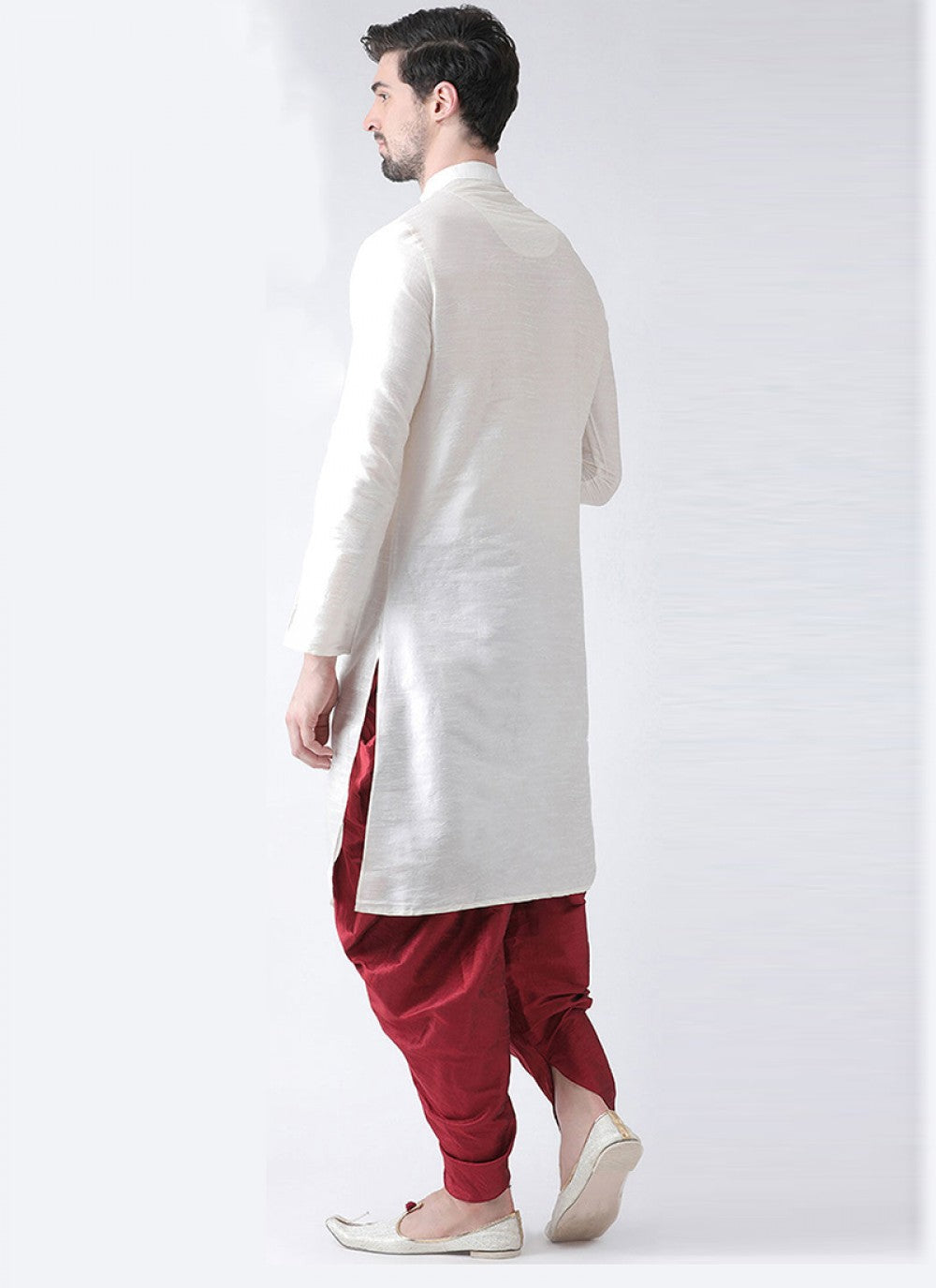 Plain Banarasi Silk White Dhoti Kurta - M1368