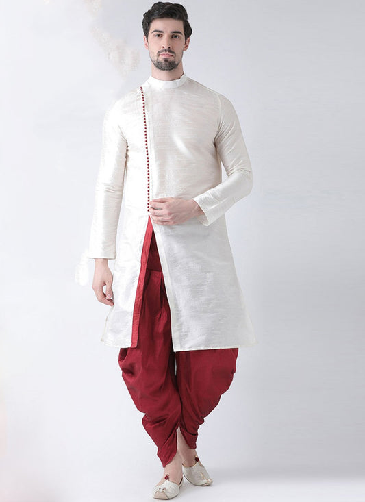 Plain Banarasi Silk White Dhoti Kurta - M1368