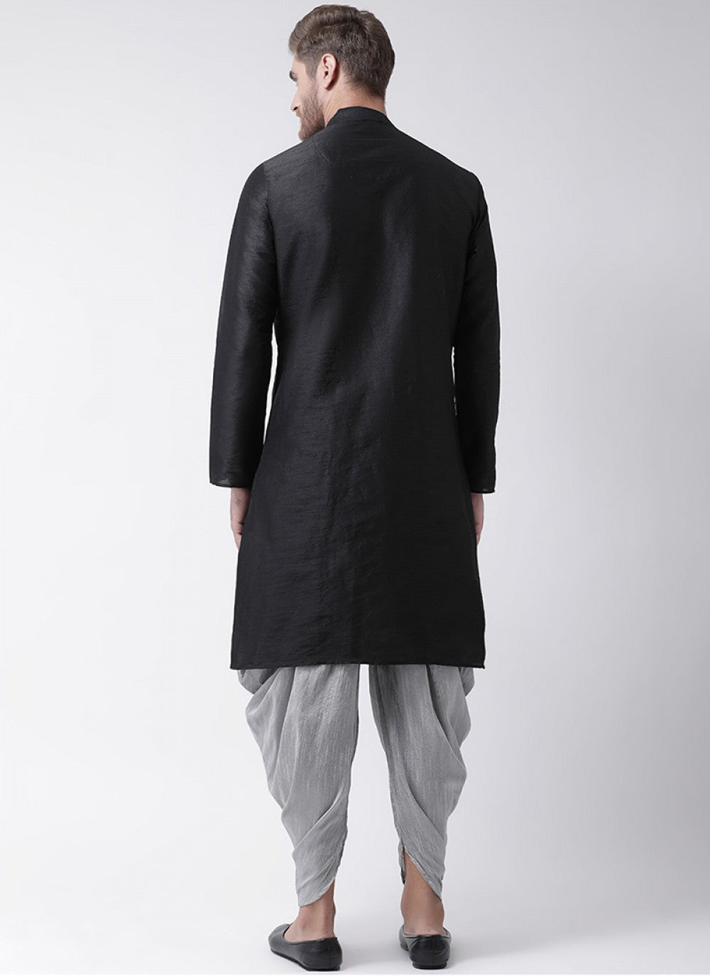 Plain Art Dupion Silk Black Kurta Pyjama - M1220