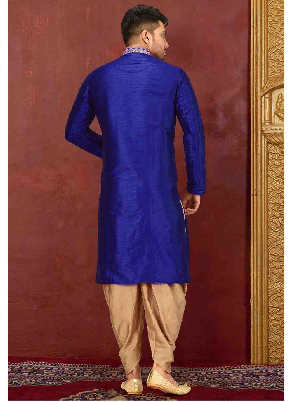 Embroidered Art Dupion Silk Blue Kurta Payjama With Jacket - M1587