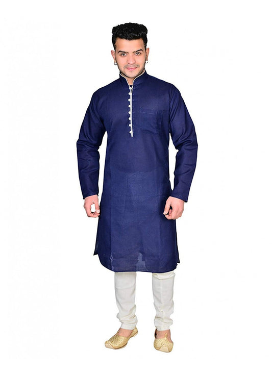 Embroidered Art Dupion Silk Blue Kurta Pyjama - M1291