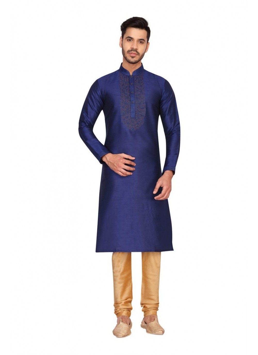 Embroidered Art Dupion Silk Blue Kurta Pyjama - M1278