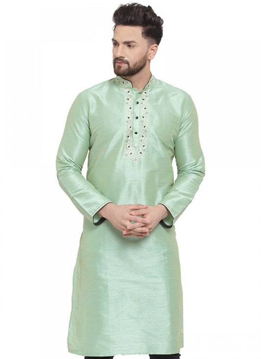 Embroidered Art Dupion Silk Cream Kurta - M1376