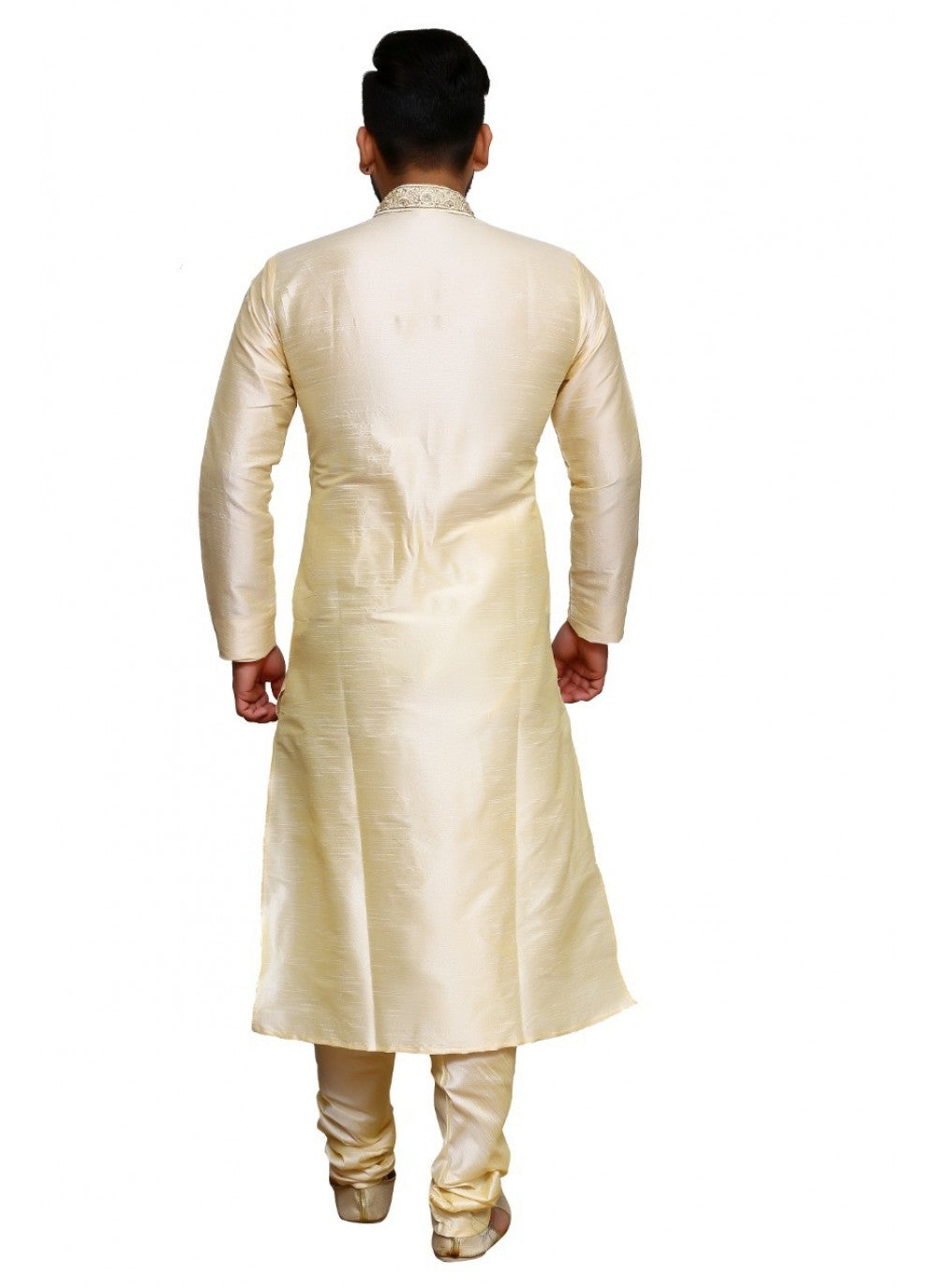 Embroidered Art Dupion Silk Cream Kurta Pyjama - M1297