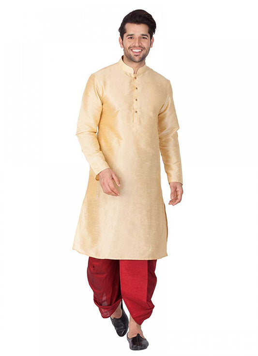 Plain Art Dupion Silk Cream Kurta Pyjama - M1183