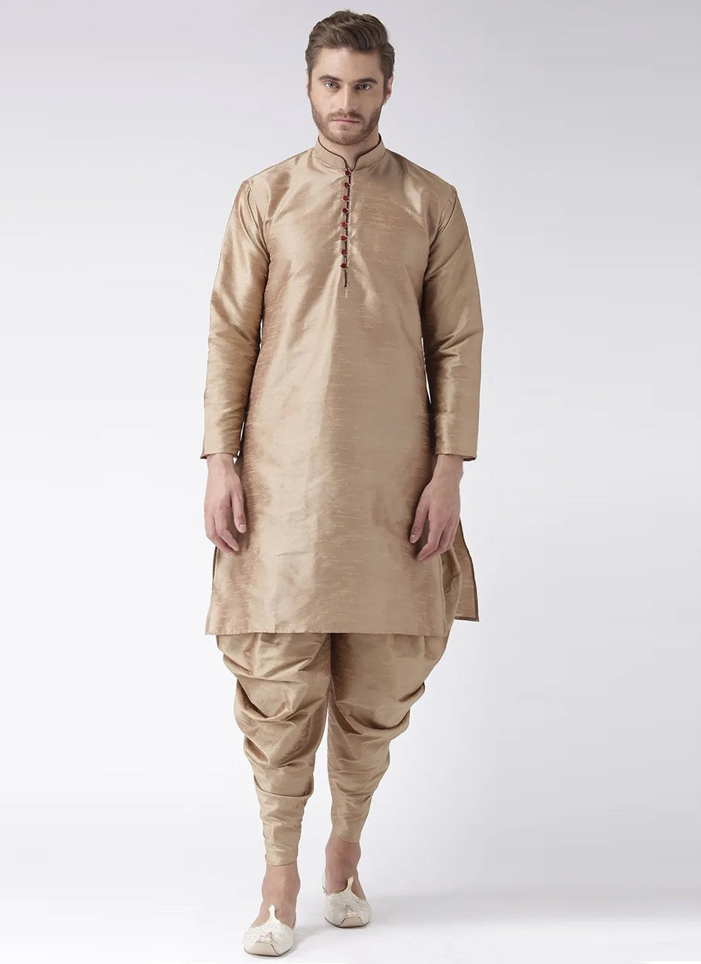 Plain Art Dupion Silk Beige Dhoti Kurta - M2499