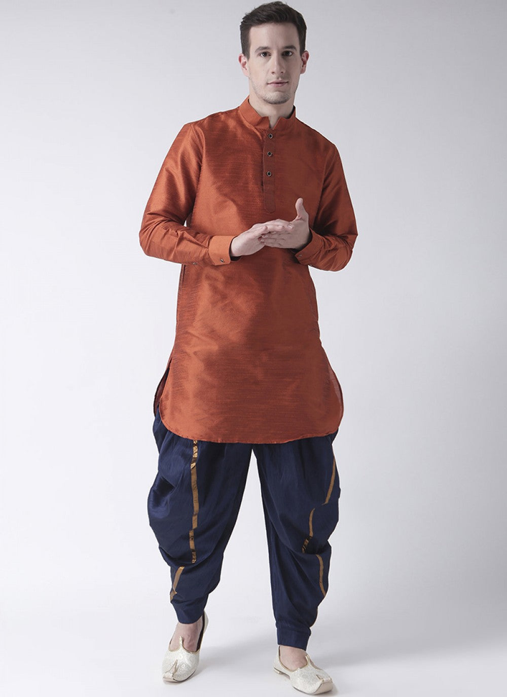 Plain Art Dupion Silk Brown Dhoti Kurta - M1425