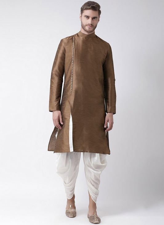 Plain Art Dupion Silk Brown Dhoti Kurta - M1450