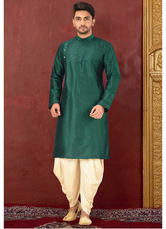 Plain Art Dupion Silk Green Dhoti Kurta - M1594