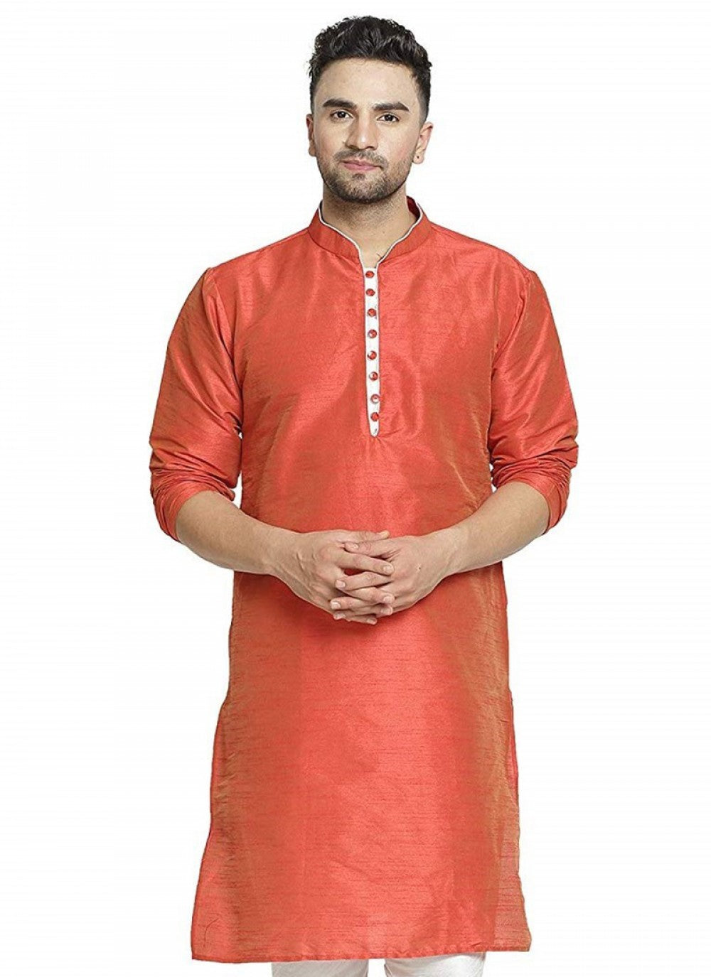 Embroidered Art Dupion Silk Rust Kurta - M1266