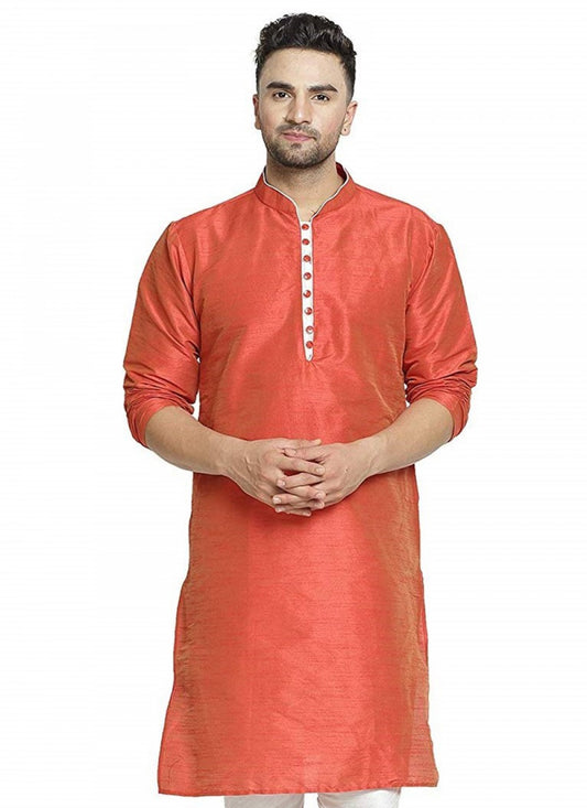 Embroidered Art Dupion Silk Rust Kurta - M1266