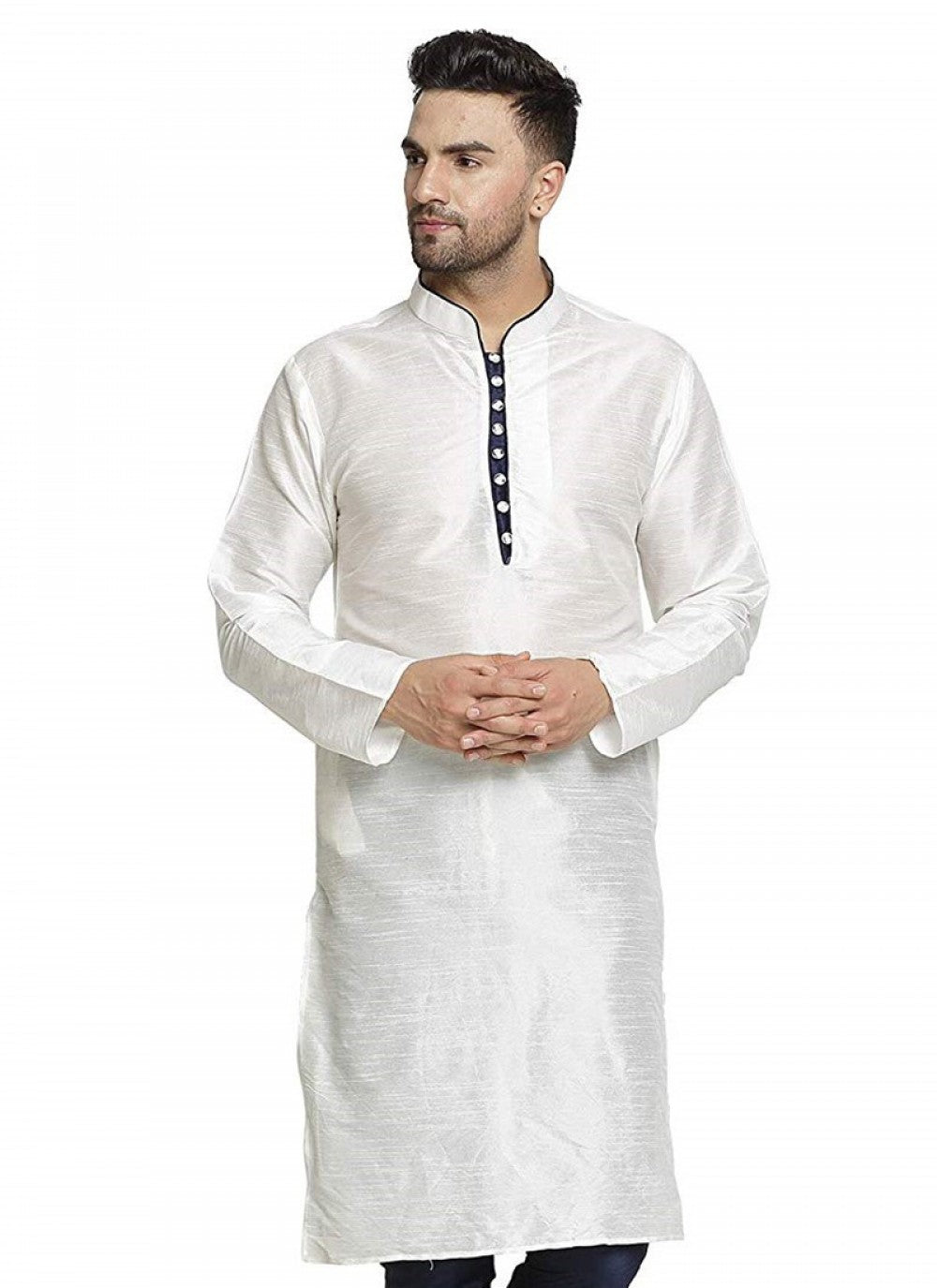 Embroidered Art Dupion Silk White Kurta - M1261