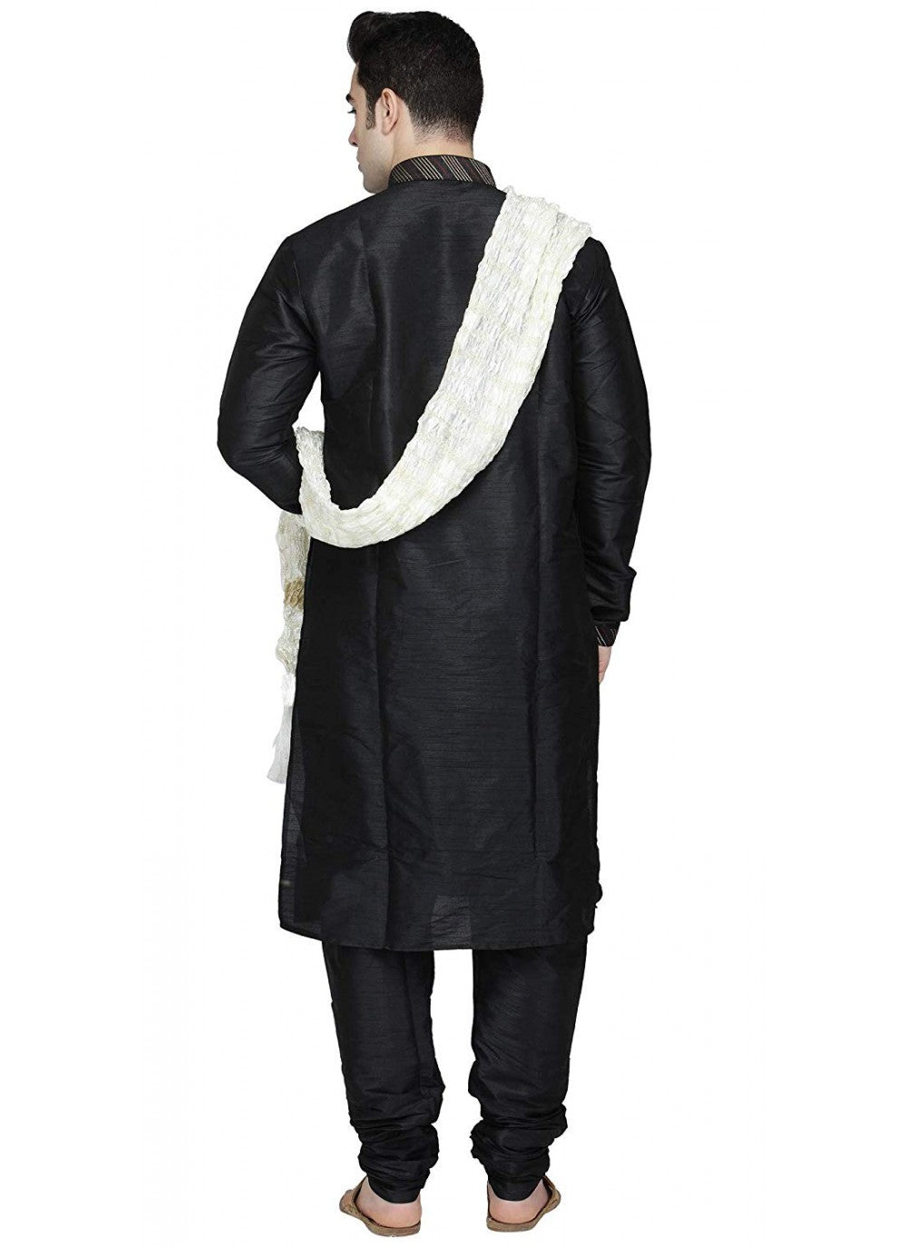 Embroidered Art Dupion Silk Black Kurta Pyjama - M1281