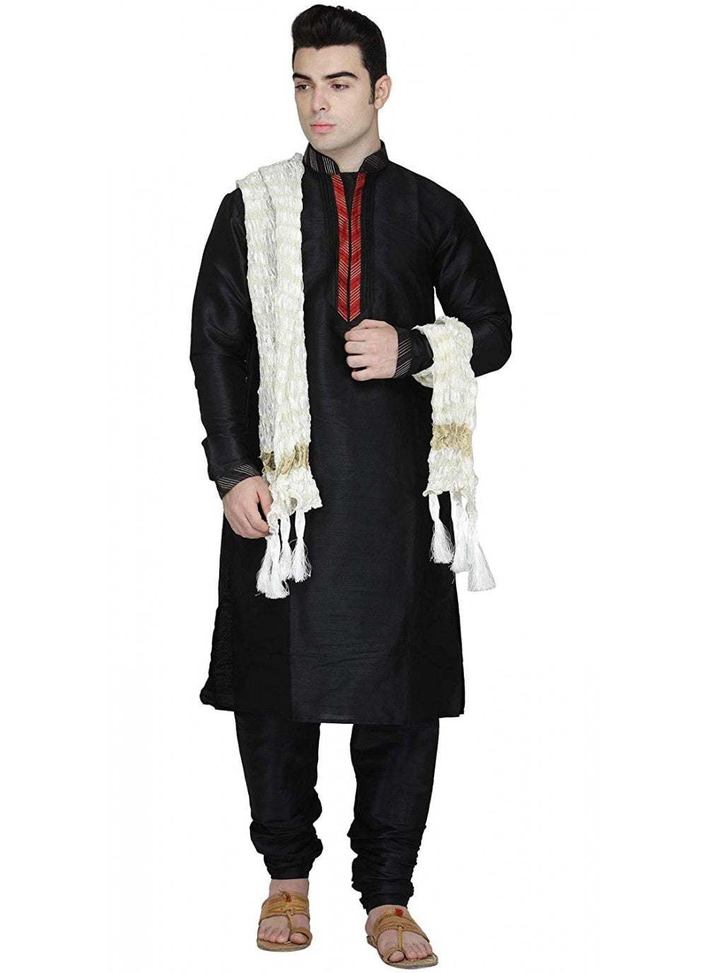 Embroidered Art Dupion Silk Black Kurta Pyjama - M1281