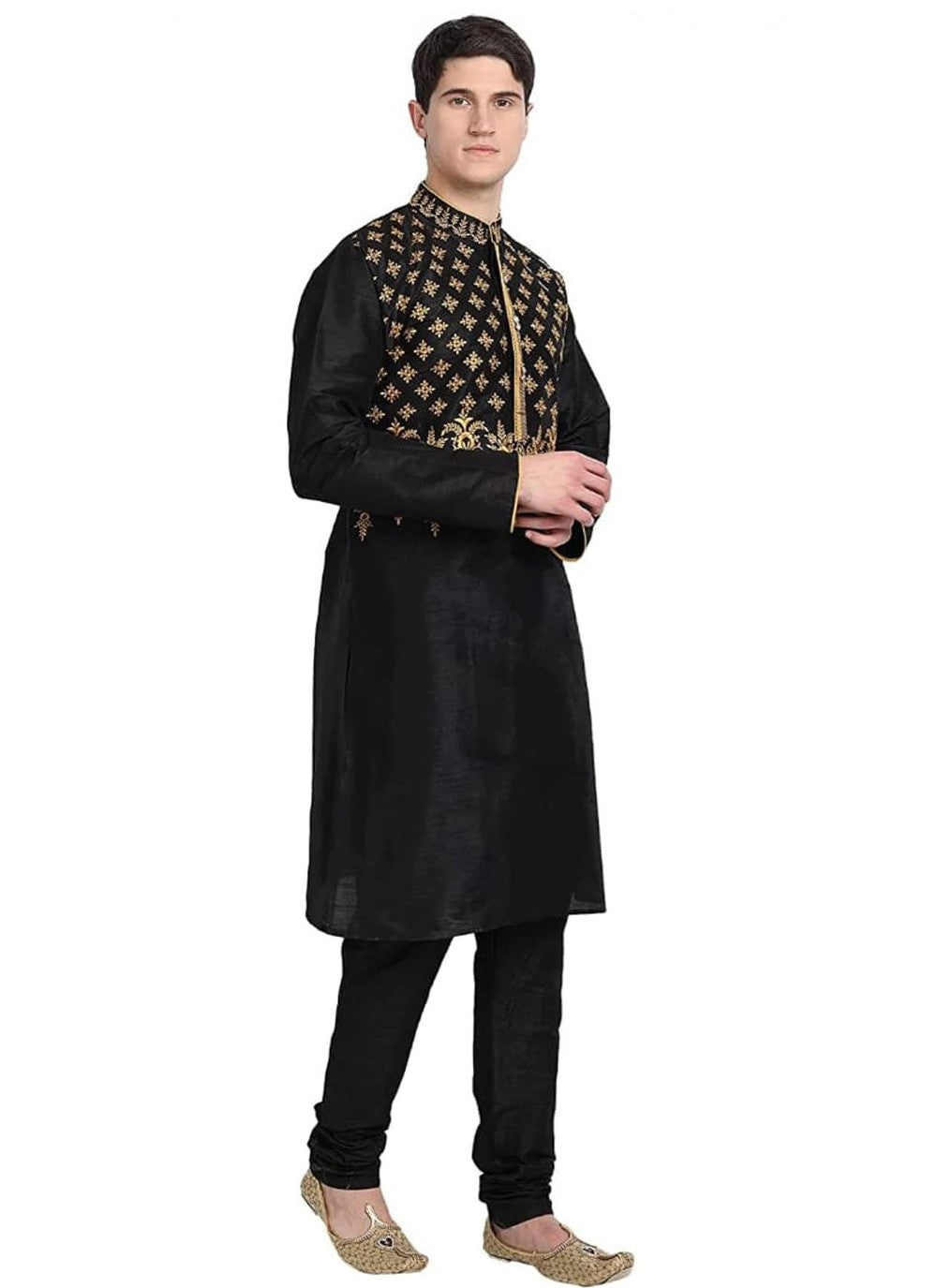 Embroidered Art Dupion Silk Black Kurta Pyjama - M4204