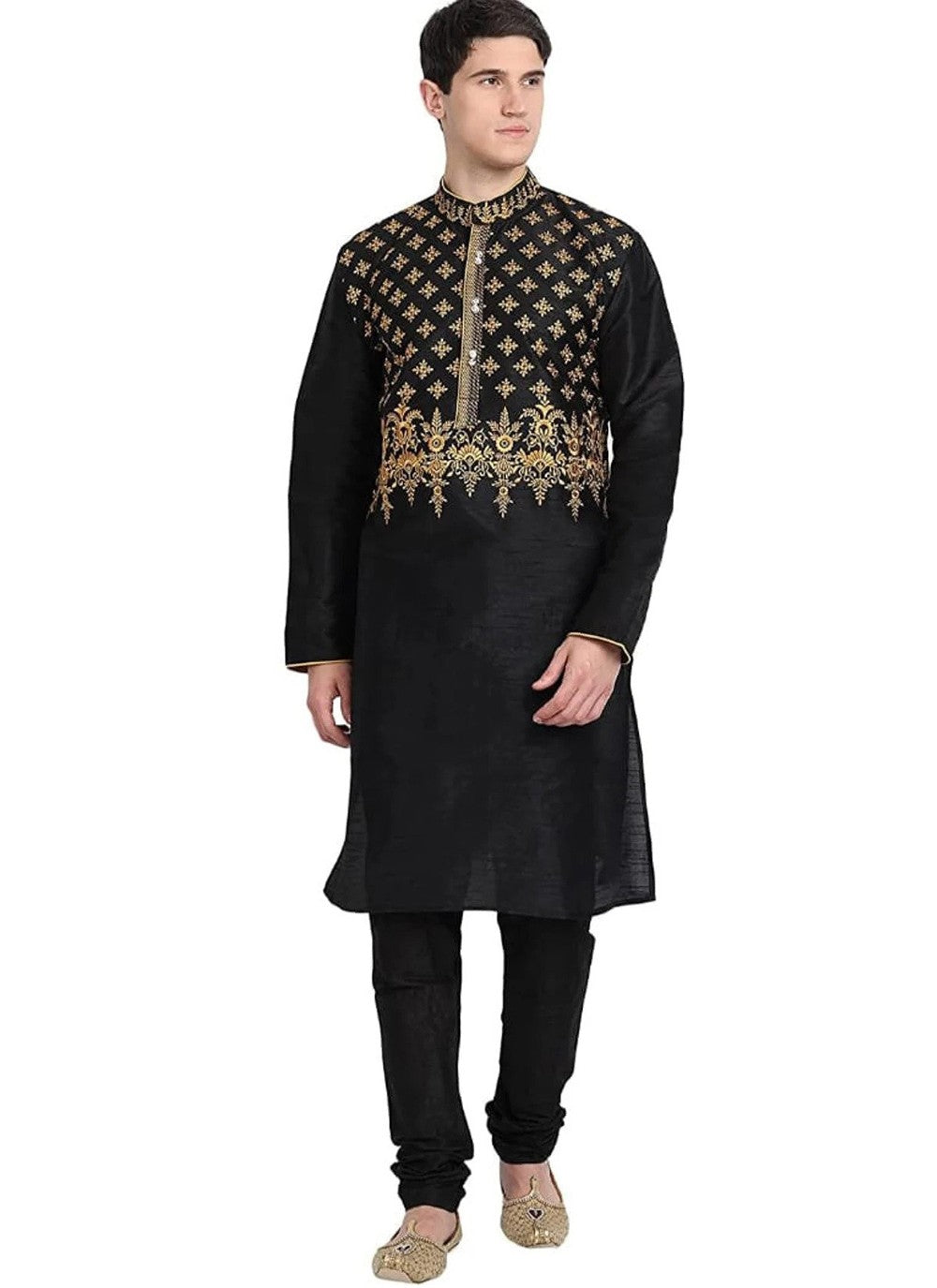 Embroidered Art Dupion Silk Black Kurta Pyjama - M4204